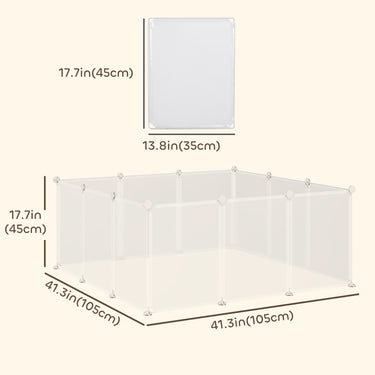 PawHut Small Animal Cage Plastic Chinchilla Cage 12 Panels for Bunny Chinchilla Guinea Pig, 18" x 14", White