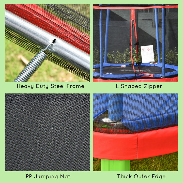 Outsunny 84.75" Kids Trampoline 7 FT Indoor Outdoor Trampolines with Safety Net Enclosure Built-in Zipper Padded Covering, for Boys and Girls, Red