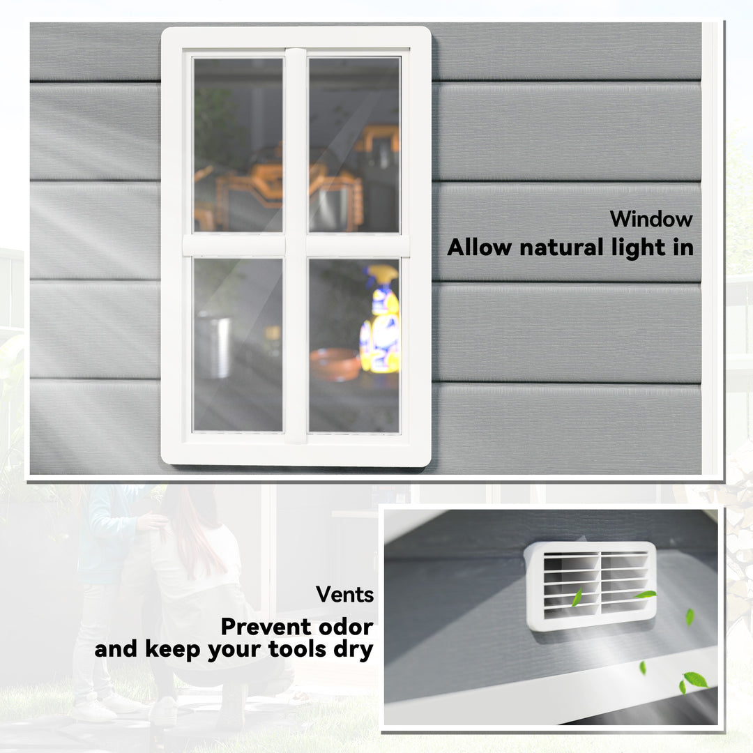 Outsunny 6x4.5FT Plastic Shed, Lockable Garden Tool Storage House with Double Doors and Vent, Grey