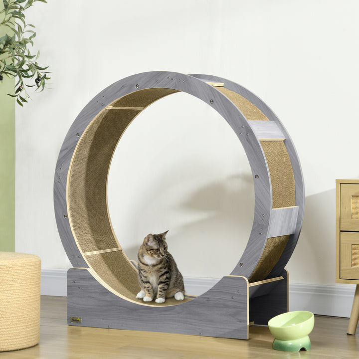 PawHut 36" Cat Wheel for Indoor Cats with Brake, Scratching Pads, Oak