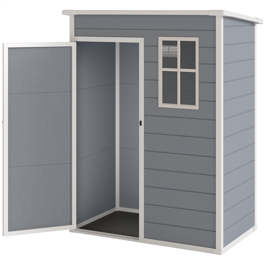 Outsunny 5 x 3FT Garden Shed with Floor, Outdoor Storage Shed with Lockable Door, Window and Vent for Backyard, Patio, Grey