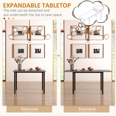 HOMCOM Extending Kitchen Table For Six, Expandable Dining Table for Small Spaces, Folding Dining Table, Dark Grey