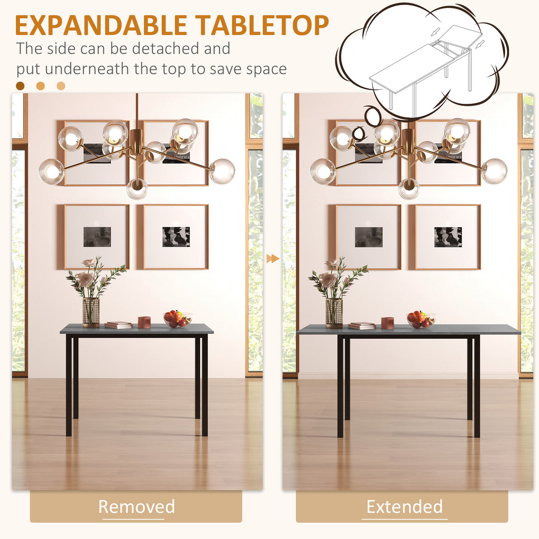 HOMCOM Extending Kitchen Table For Six, Expandable Dining Table for Small Spaces, Folding Dining Table, Dark Grey