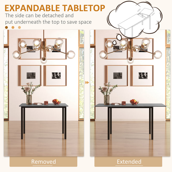 HOMCOM Extending Kitchen Table For Six, Expandable Dining Table for Small Spaces, Folding Dining Table, Dark Grey