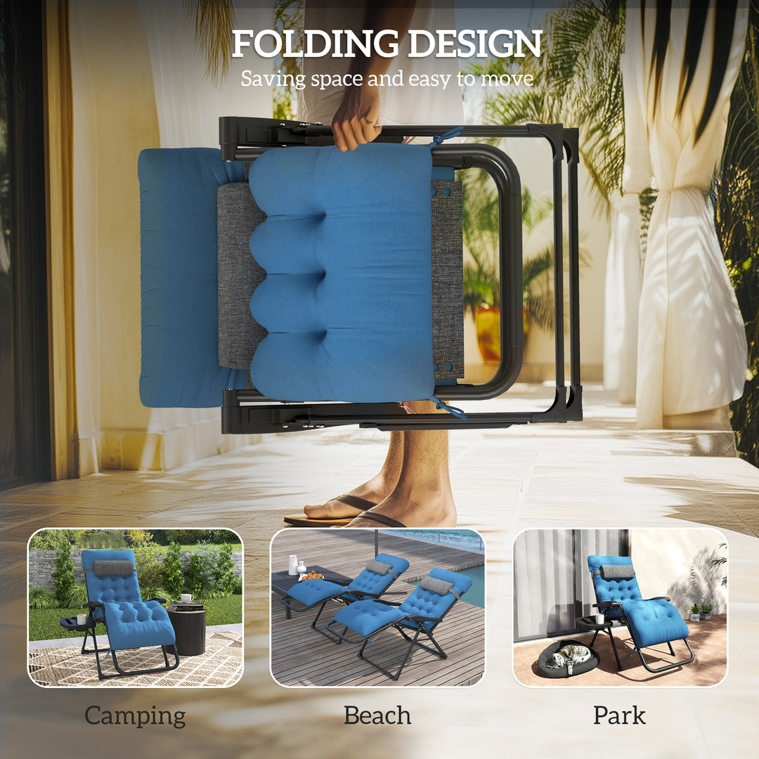 Outsunny Padded Folding Recliner Chair, Patio Lounger with Cupholder, Adjustable Backrest, Removable Cushion, Khaki