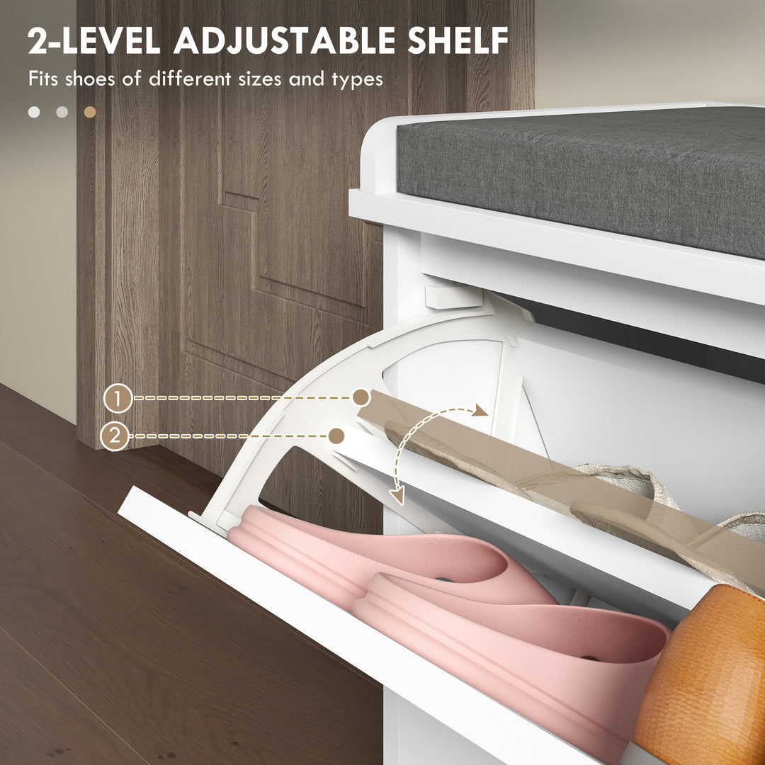 HOMCOM Shoe Storage with Seat, Upholstered Hallway Bench, Shoe Bench with Flip Drawer, Adjustable Shelf for 6 Pairs of Shoes
