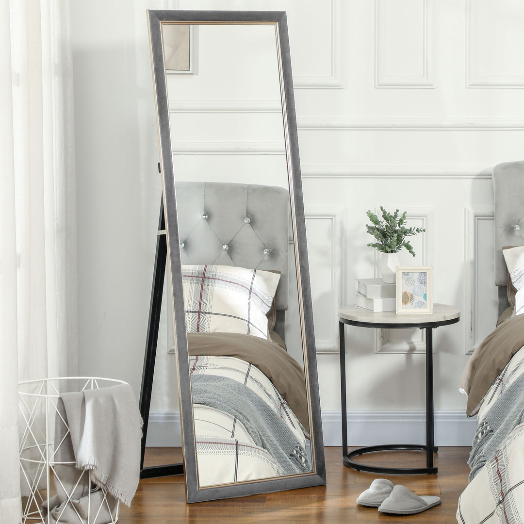 HOMCOM Floor Standing Mirror, Full Body Mirror, Free Standing, Leaning or Wall Mirror with Frame for Bedroom, Silver
