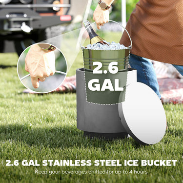 HOMCOM 2.6 Gal Outdoor Side Table, 3-In-1 Concrete Cooler Bar Table with Storage, Removable Ice Bucket and Lid, Light Grey