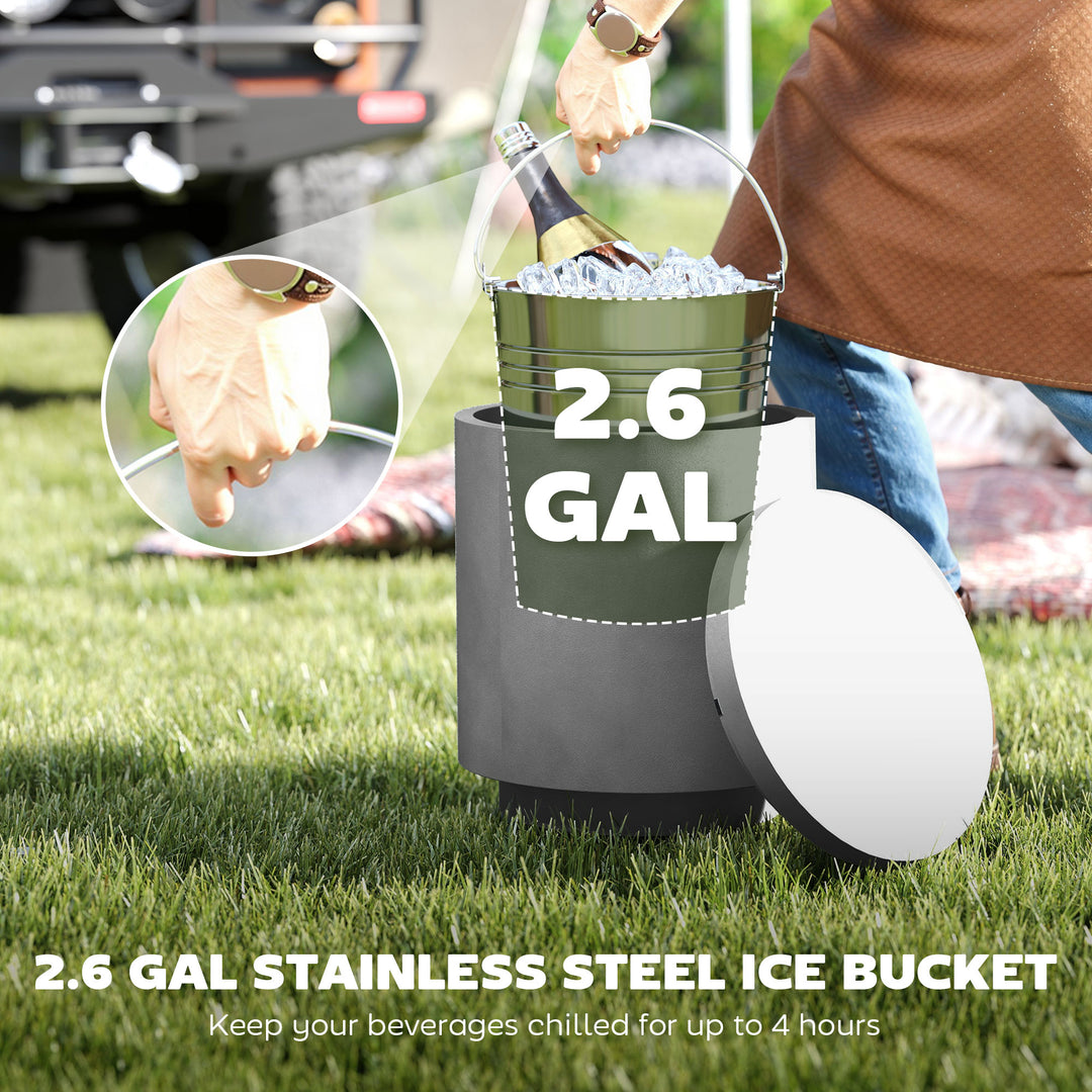 HOMCOM 2.6 Gal Outdoor Side Table, 3-In-1 Concrete Cooler Bar Table with Storage, Removable Ice Bucket and Lid, Light Grey
