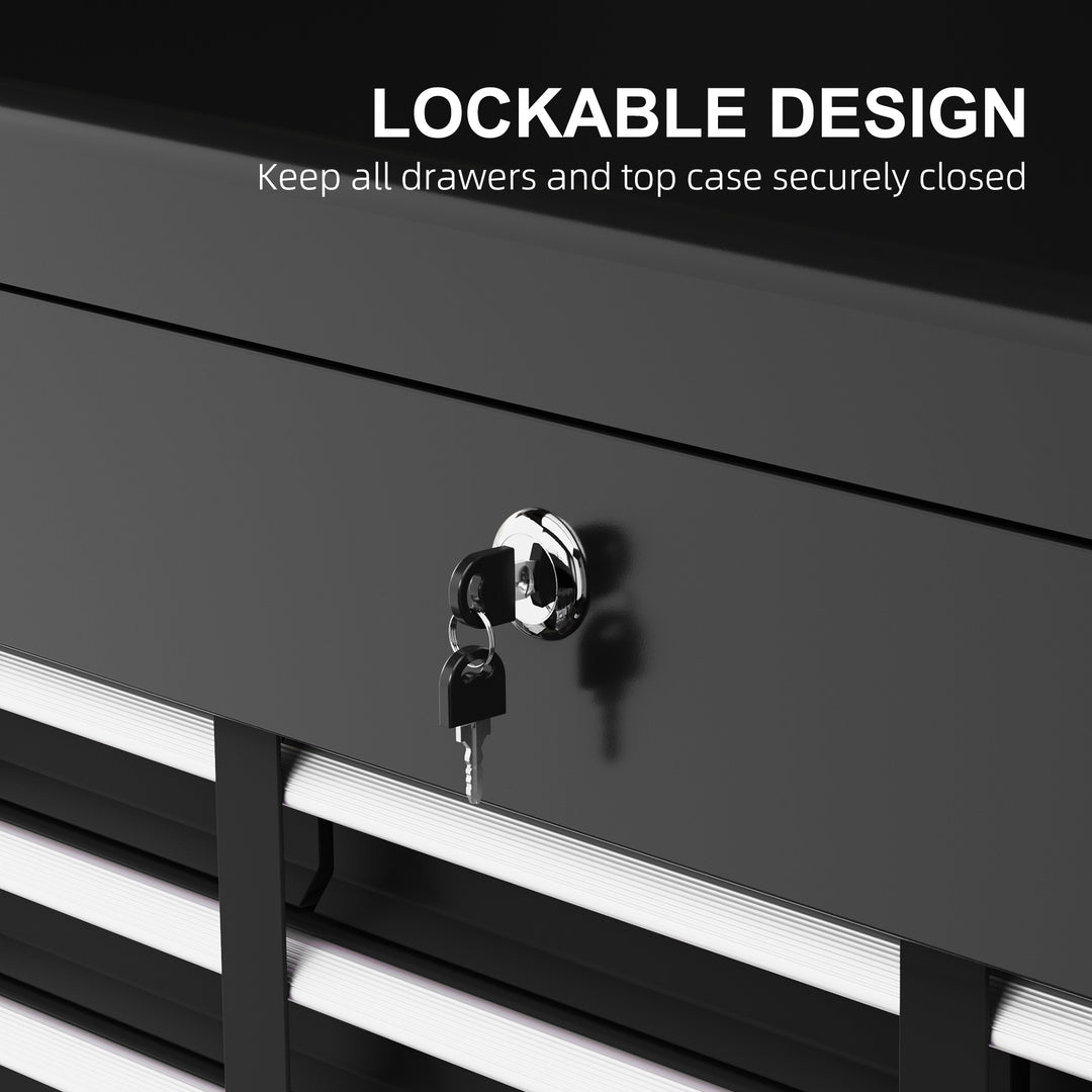 HOMCOM 6 Drawer 24" Portable Tool Box with Top Case, Ball Bearing Slides, Metal Tool Chest for Garage, Household and Warehouse