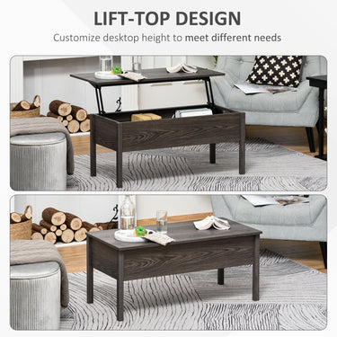 HOMCOM 39" Modern Lift Top Coffee Table with Hidden Storage Compartment, Center Table for Living Room, Grey