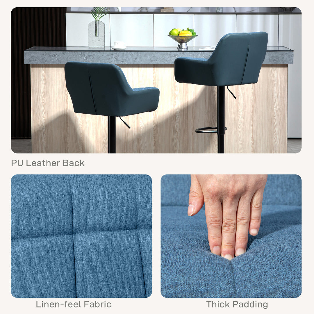 HOMCOM Swivel Barstools Set of 2 Adjustable Bar Stools with Footrest Armrests and PU Leather Back for Dining Room Grey