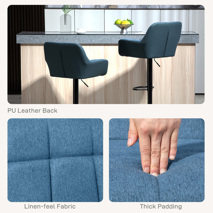 HOMCOM Swivel Barstools Set of 2 Adjustable Bar Stools with Footrest Armrests and PU Leather Back for Dining Room Grey