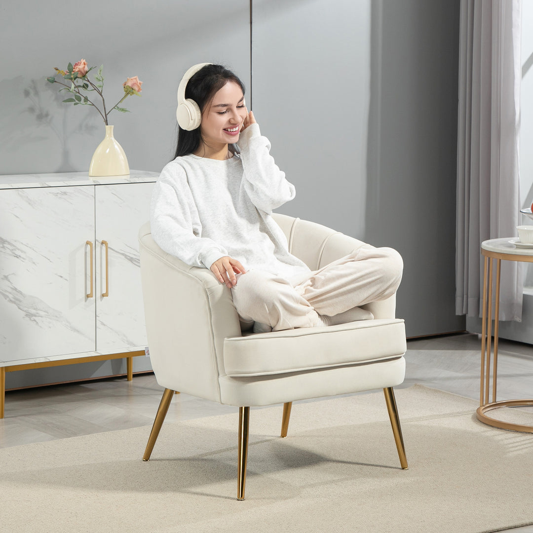 HOMCOM Fabric Armchair, Modern Accent Chair with Gold Metal Legs for Living Room, Bedroom, Home Office, Grey