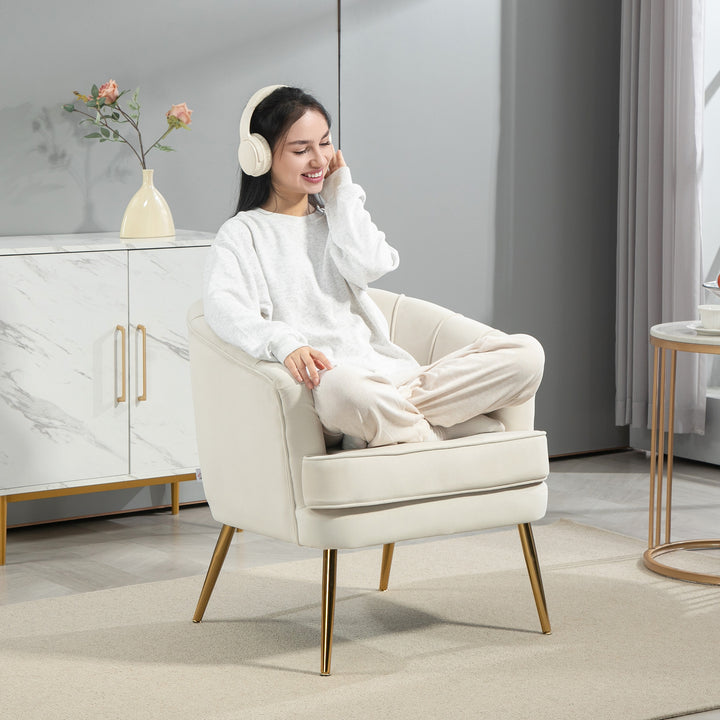 HOMCOM Fabric Armchair, Modern Accent Chair with Gold Metal Legs for Living Room, Bedroom, Home Office, Grey