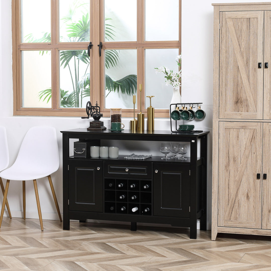 HOMCOM Modern Kitchen Buffet Bar Cabinet Storage Sideboard Dining Server with Drawer & 12-Bottle Wine Rack for Living Room, Espresso