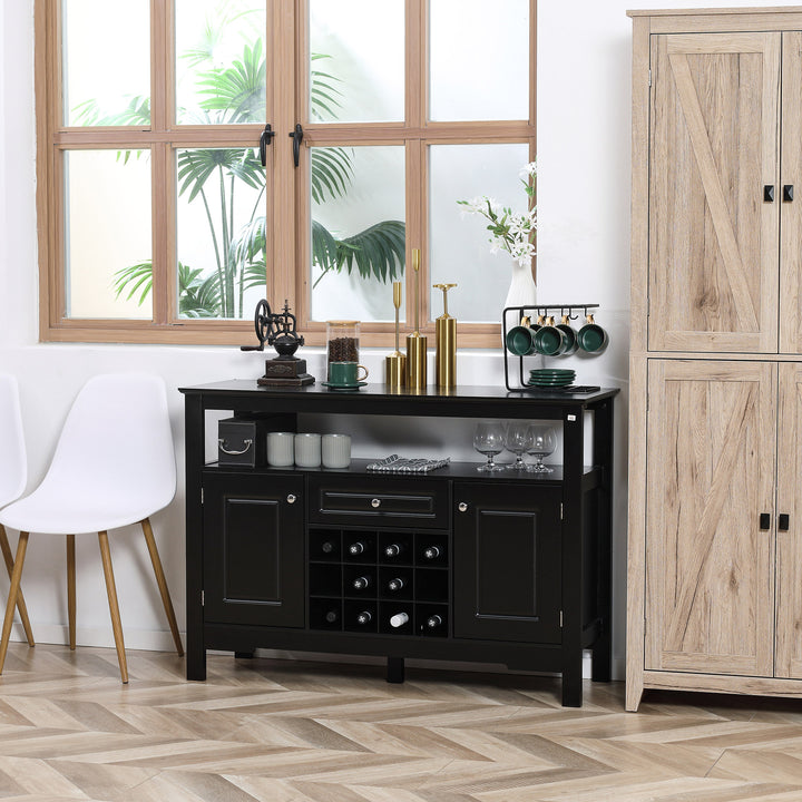 HOMCOM Modern Kitchen Buffet Bar Cabinet Storage Sideboard Dining Server with Drawer & 12-Bottle Wine Rack for Living Room, Espresso