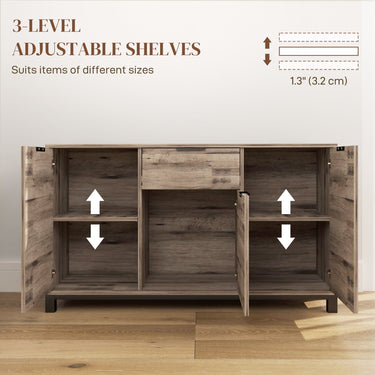 HOMCOM 47" Buffet Cabinet, Industrial Sideboard with 3 Doors, Drawer, 2 Adjustable Shelves for Living Room, Brown Wood Grain