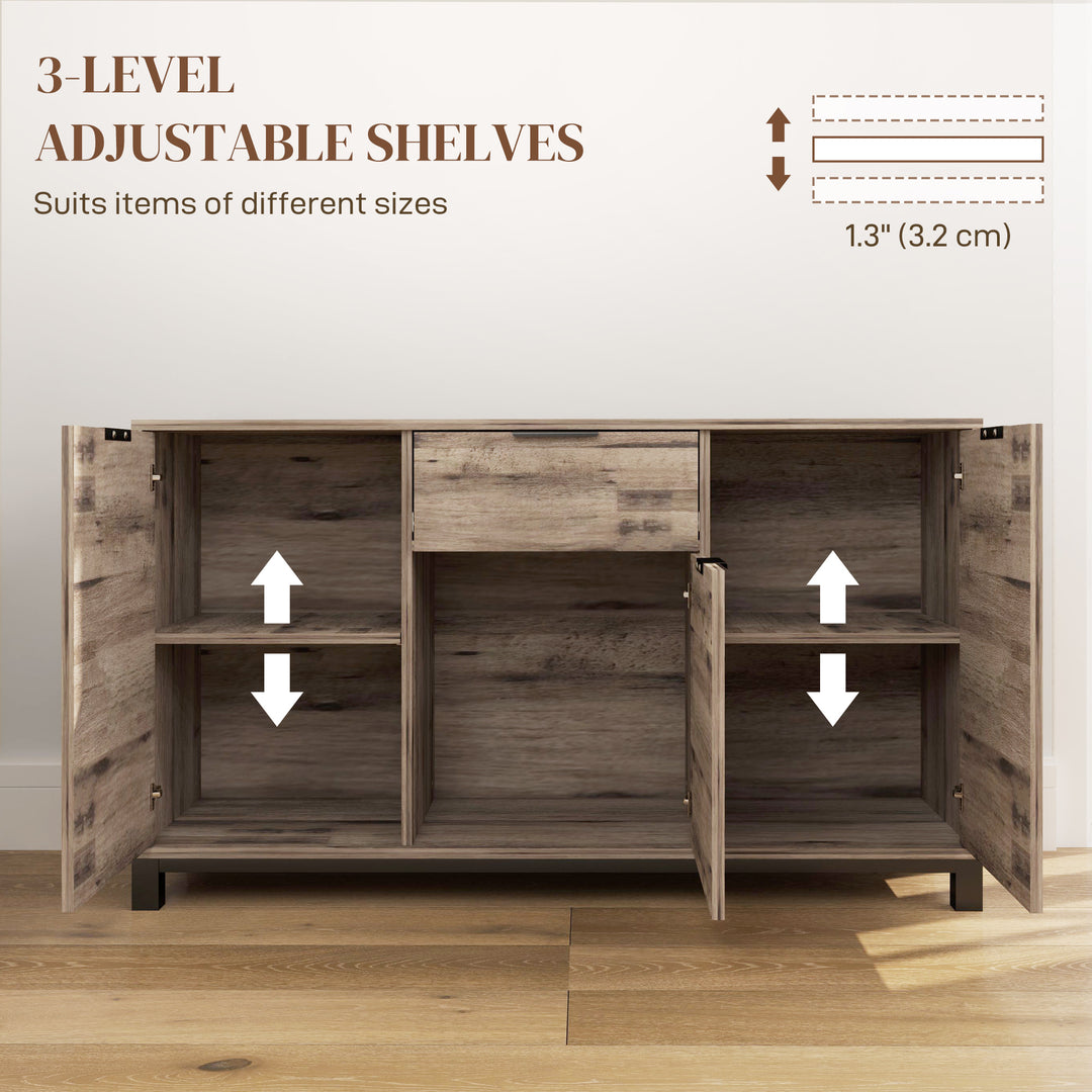 HOMCOM 47" Buffet Cabinet, Industrial Sideboard with 3 Doors, Drawer, 2 Adjustable Shelves for Living Room, Brown Wood Grain