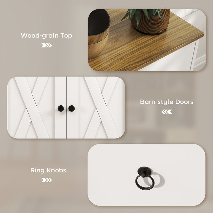 HOMCOM Kitchen Sideboard Cabinet with 2 Drawers, 4 Barn Doors and 2 Adjustable Shelves, Buffet Table for Living Room, White