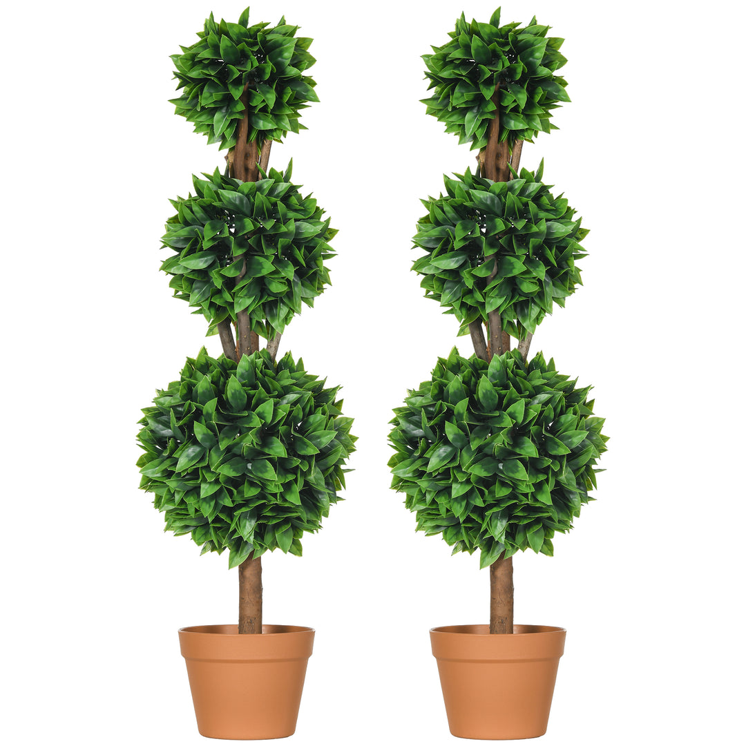 HOMCOM 2 Pack 35.5" Artificial Trees, Boxwood Topiary Ball Trees with Pot for Indoor, Outdoor, Home Office, Living Room, Green