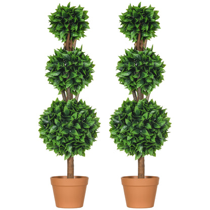 HOMCOM 2 Pack 35.5" Artificial Trees, Boxwood Topiary Ball Trees with Pot for Indoor, Outdoor, Home Office, Living Room, Green