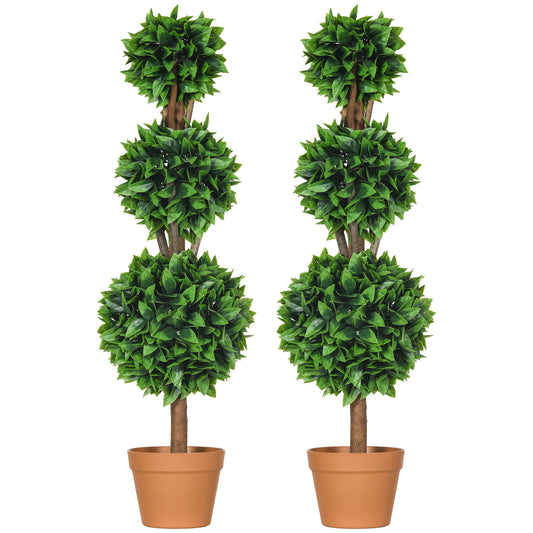 HOMCOM 2 Pack 35.5" Artificial Trees, Boxwood Topiary Ball Trees with Pot for Indoor, Outdoor, Home Office, Living Room, Green