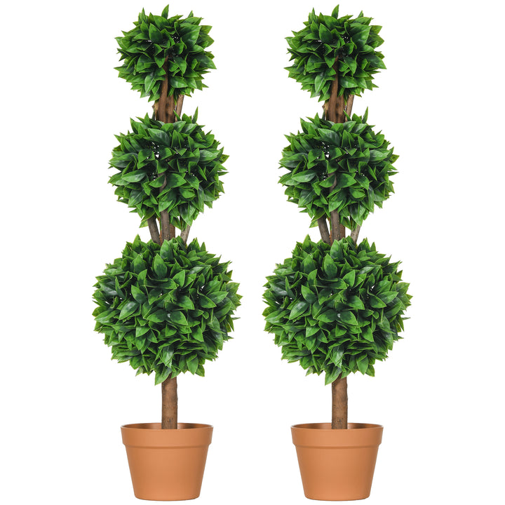 HOMCOM 2 Pack 35.5" Artificial Trees, Boxwood Topiary Ball Trees with Pot for Indoor, Outdoor, Home Office, Living Room, Green