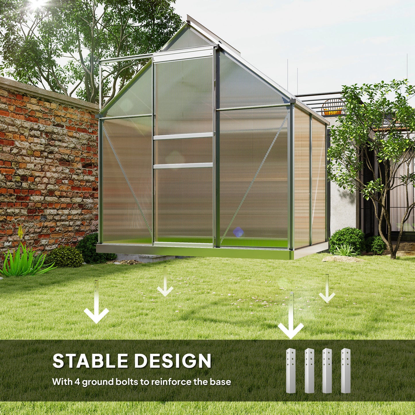Outsunny 6' x 12' x 6.5' Walk-in Greenhouse, Polycarbonate Greenhouse with Adjustable Roof Vent, Base, Sliding Door, Clear