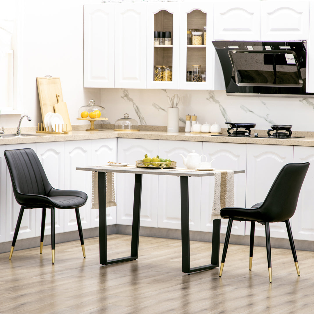 HOMCOM Dining Chairs Set of 2, Modern Kitchen Chair with PU Leather Upholstery and Steel Legs for Living Room, Bedroom, Black