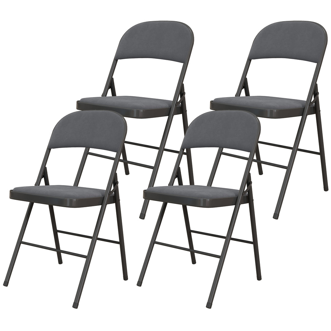 HOMCOM 4 Pack Folding Chairs with Padded Seats, Velvet Portable Party Chairs with Steel Frame, Beige