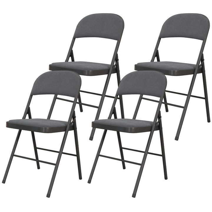 HOMCOM 4 Pack Folding Chairs with Padded Seats, Velvet Portable Party Chairs with Steel Frame, Beige