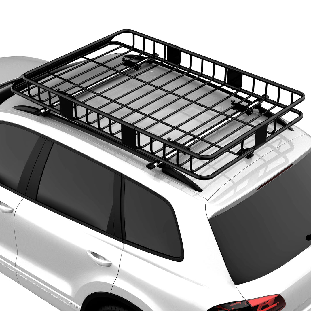 HOMCOM 64"/43" x 39" Car Roof Rack, Length Adjustable Roof Basket, Universal Rooftop Cargo Carrier Basket with U-bolts, 220 lbs Capacity