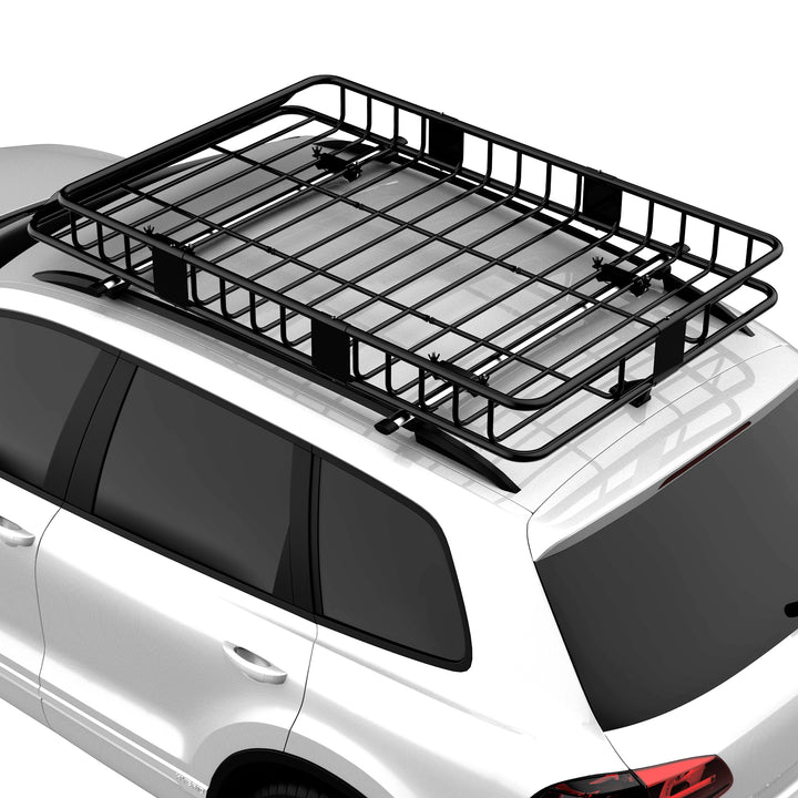 HOMCOM 64"/43" x 39" Car Roof Rack, Length Adjustable Roof Basket, Universal Rooftop Cargo Carrier Basket with U-bolts, 220 lbs Capacity