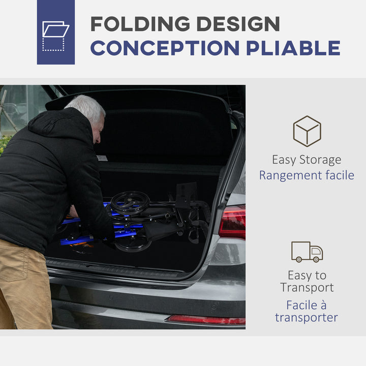 HOMCOM Rollator for Seniors with Seat, Back, Cane Holder, Aluminium Folding Rolling Walker with Adjustable Handle, Bag, Blue