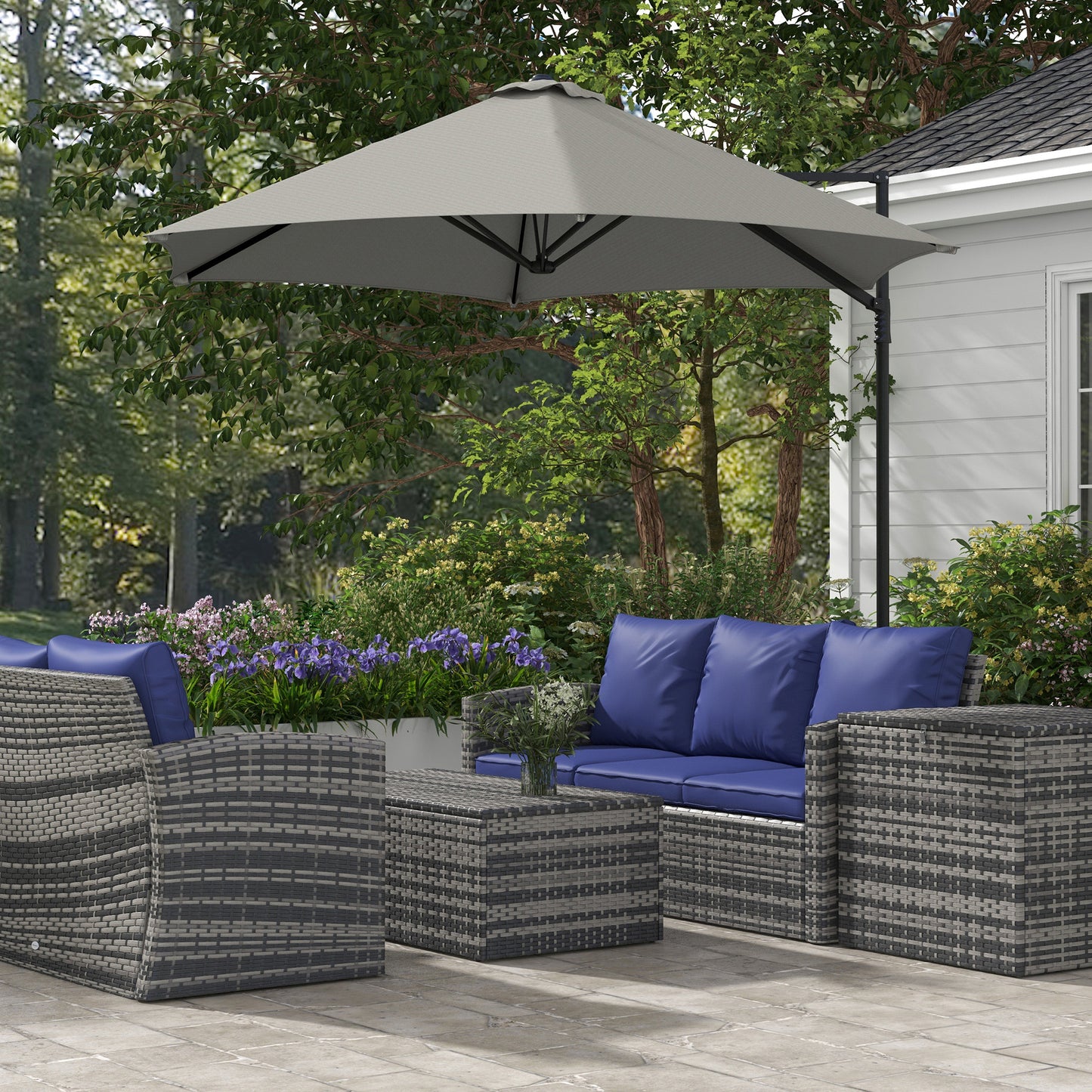 Outsunny 8.5FT Outdoor Cantilever Roma Parasol with 360Â° Rotation and Cross Base, Offset Patio Umbrella for Garden, Dark Grey