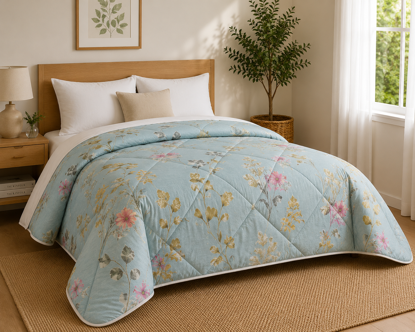 Aarniva Breathable Polyester Comforter Set | King/Queen | 250 GSM | Ultra-Soft & Cozy | Floral Whisper | 5-Piece Set