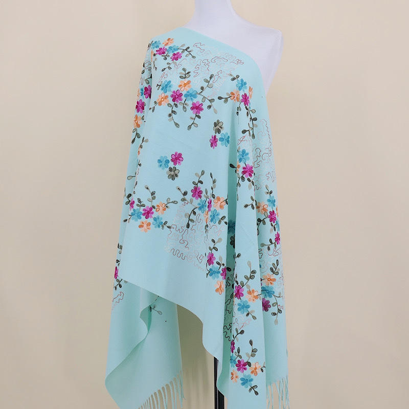 Aarniva Embroidered Faux Cashmere Shawl | Long Warm Wrap Scarf | Soft & Thick Fabric | Floral Tassel Design | Ethnic Style