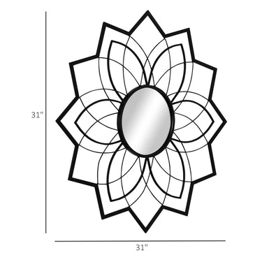 HOMCOM 31" x 31" Modern Flower Wall Mirror, Decorative Mirror for Living Room, Bedroom, Entryway, Home Decor, Black