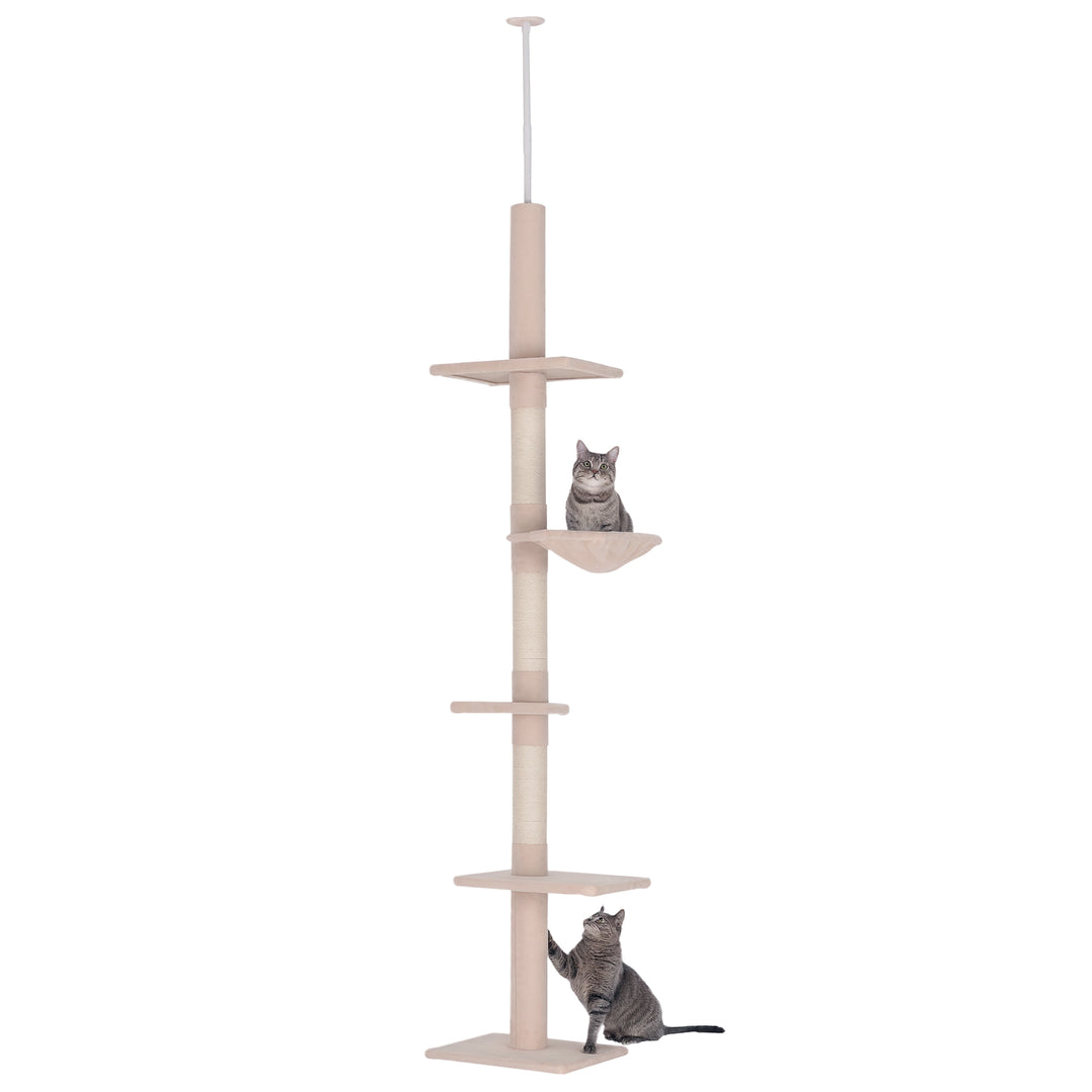 PawHut 8.5ft Cat Climbing Tree 5-Tier Kitty Activity Center with Scratching Post Brown and White