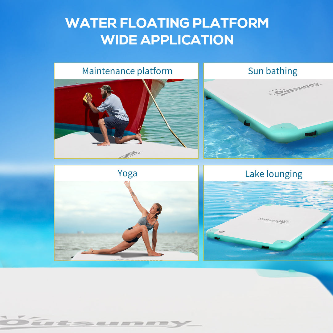 Outsunny 8' x 6' Water Floating Dock, Rafting Inflatable Island with Air Pump and Backpack for Pool, Beach, Ocean, Blue & Green