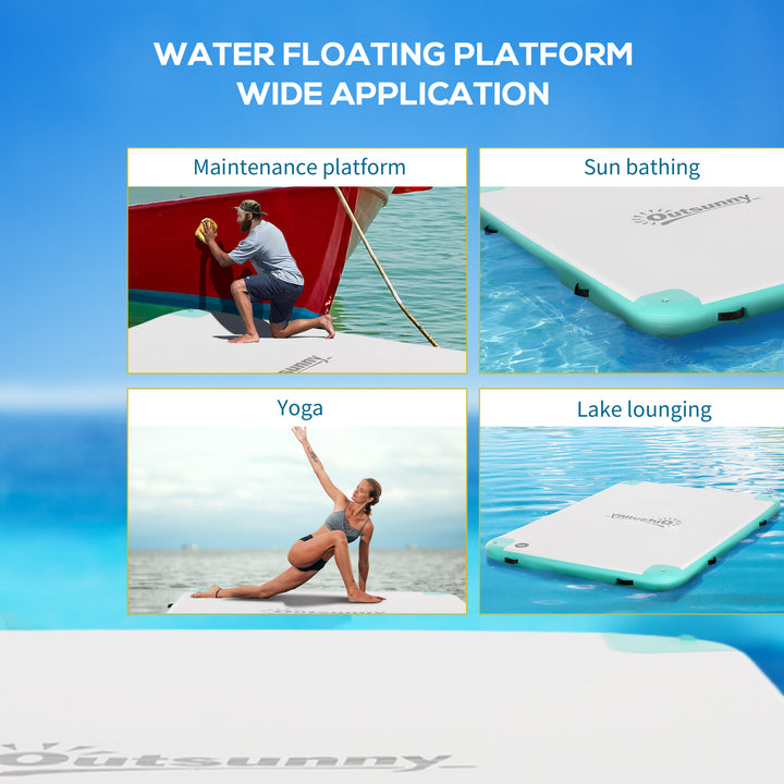 Outsunny 8' x 6' Water Floating Dock, Rafting Inflatable Island with Air Pump and Backpack for Pool, Beach, Ocean, Blue & Green