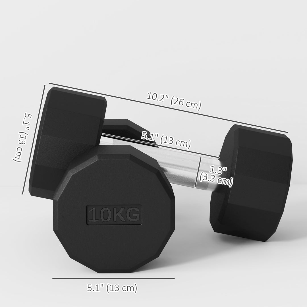 Soozier 2 x 22lbs Dumbbell Set, Rubber Weights Exercise Fitness Dumbbells with Non-Slip Handles, Anti-roll, for Women or Men Home Gym Workout