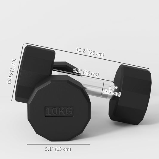 Soozier 2 x 22lbs Dumbbell Set, Rubber Weights Exercise Fitness Dumbbells with Non-Slip Handles, Anti-roll, for Women or Men Home Gym Workout