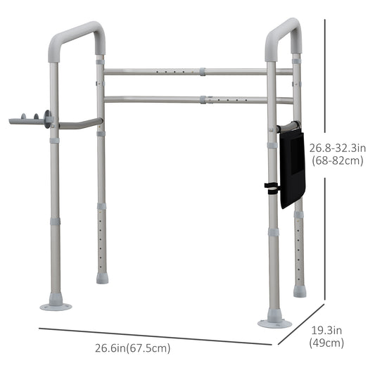 HOMCOM Stand Alone Toilet Safety Rails, Toilet Rails with Adjustable Height Width, 300lb Grab Bar with Suction Cups, Storage, Padded Handles for Elderly