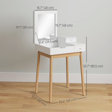 HOMCOM Makeup Vanity Table with Flip-up Mirror, Modern Dressing Table with 2 Drawers for Bedroom, White