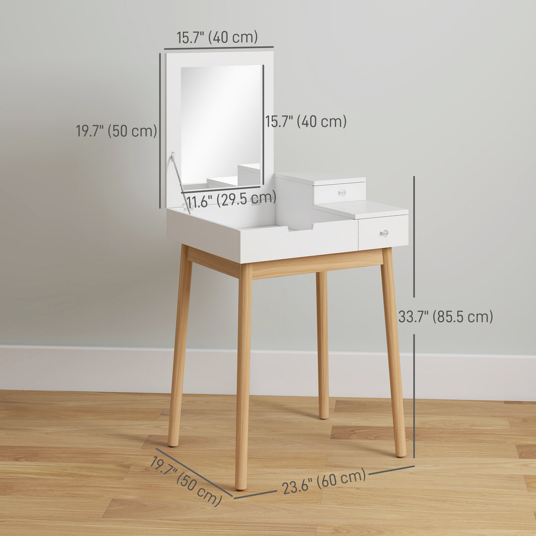 HOMCOM Makeup Vanity Table with Flip-up Mirror, Modern Dressing Table with 2 Drawers for Bedroom, White