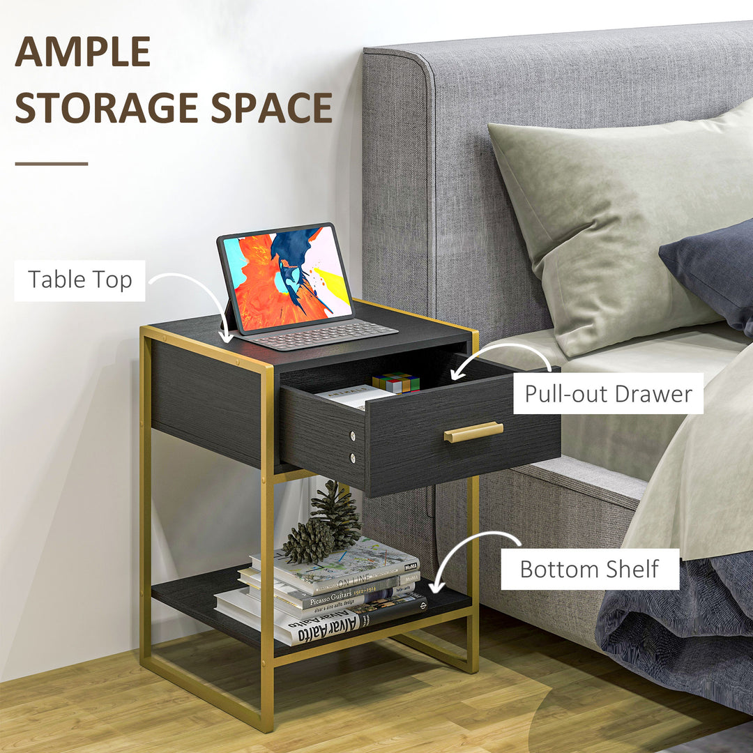 HOMCOM Nightstand Set of 2, Modern Bedside Table with Drawer and Shelf, Bedside Cabinets for Bedroom, White