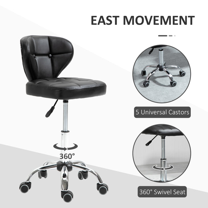 HOMCOM Height Adjustable Salon Stool, PU Leather Rolling Stool with Back, Wheels for Beauty, Spa, Tattoo, Home Office, Black