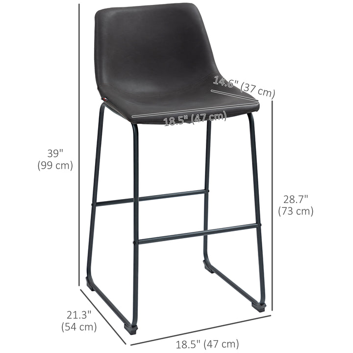 HOMCOM Bar Height Bar Stools Set of 2, Vintage PU Leather Bar Chairs, Kitchen Stools with Footrest for Home Bar, Dark Brown